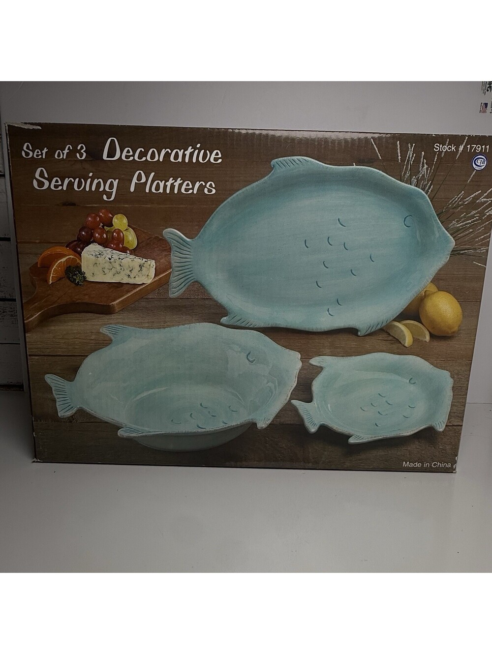 New Vintage Ambiance BY THE SEA Blue Fish Serving Dish Salad Bowl Blue Fish Set